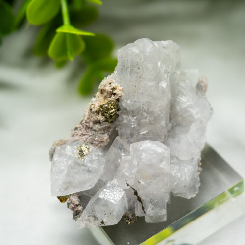 Mangano Calcite (UV) with Pyrite on Stand #1