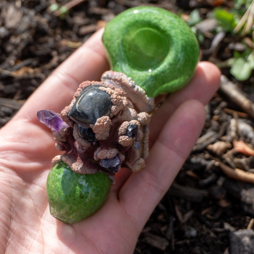 Isua Skull with Imperial Topaz and Amethyst Smoking Bowl