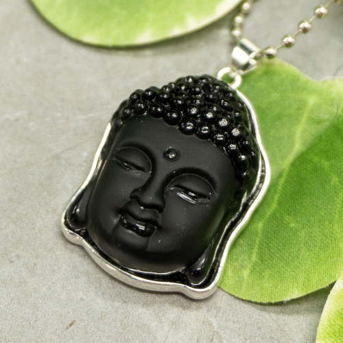 Obsidian Buddha Head Necklace