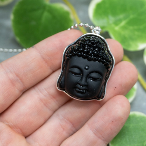 Obsidian Buddha Head Necklace