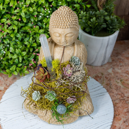 Crystal Buddha #15 with Selenite and Fluorite