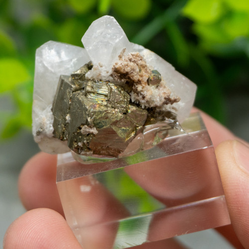 Mangano Calcite on Pyrite on stand #3