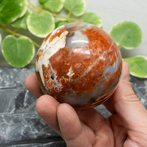 Blue Apatite in Orange Calcite Sphere #2