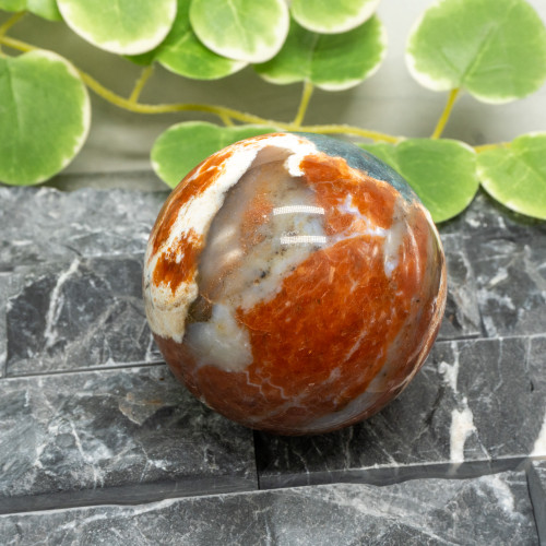 Blue Apatite in Orange Calcite Sphere #2