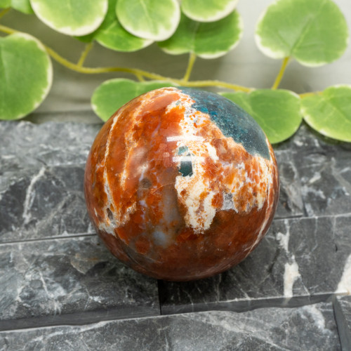 Blue Apatite in Orange Calcite Sphere #2