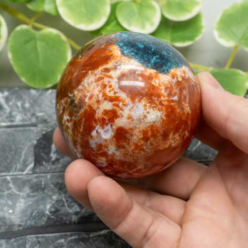 Blue Apatite in Orange Calcite Sphere #1