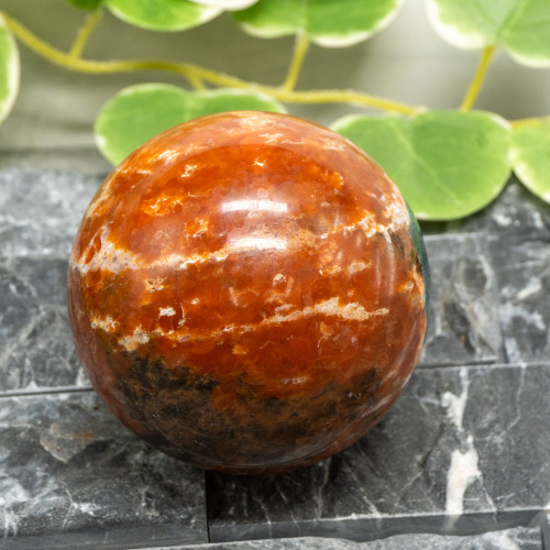 Blue Apatite in Orange Calcite Sphere #1