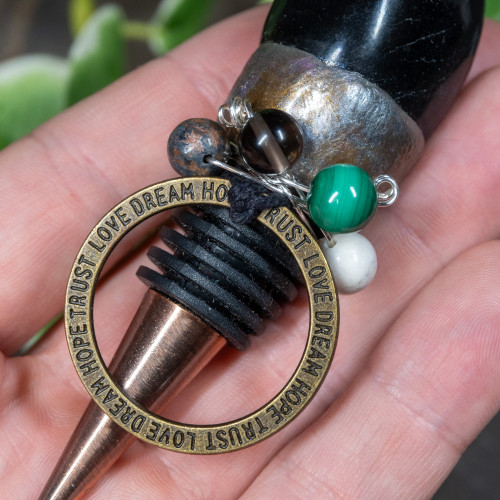 Black Onyx, Rhyollite, Smoky Quartz, Malachite & Howlite Wine Stopper #2