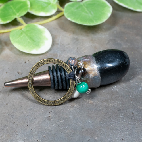 Black Onyx, Rhyollite, Smoky Quartz, Malachite & Howlite Wine Stopper #2