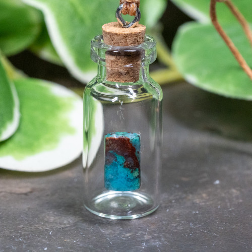 Red Cuprite & Chrysocolla Vial Jar Necklace #1