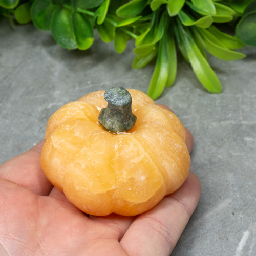 Orange Calcite and Jade Pumpkin