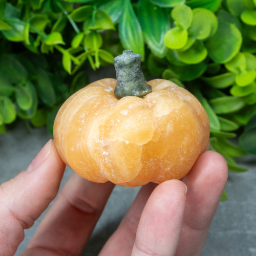 Orange Calcite and Jade Pumpkin