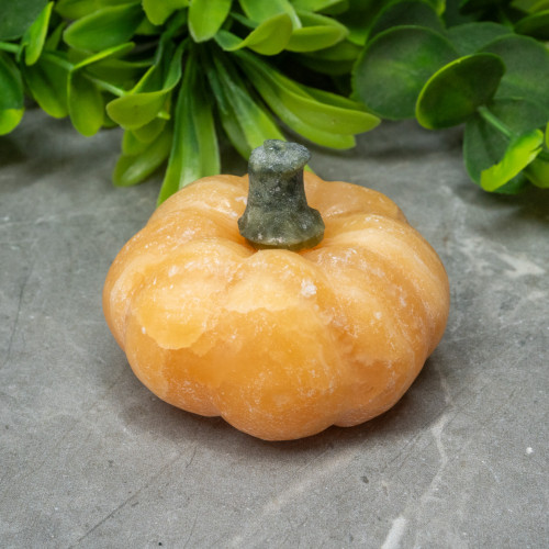 Orange Calcite and Jade Pumpkin