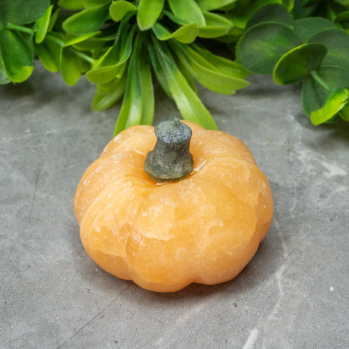 Orange Calcite and Jade Pumpkin