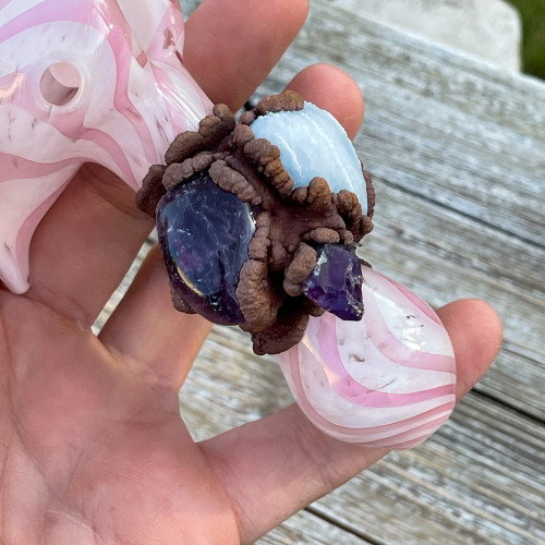 Blue Calcite Heart and Amethyst Smoking Bowl