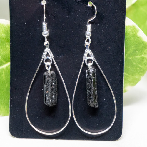 Black Tourmaline Oval Hoop Earrings