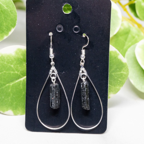 Black Tourmaline Oval Hoop Earrings