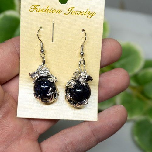 Blue Goldstone Dragon Earrings