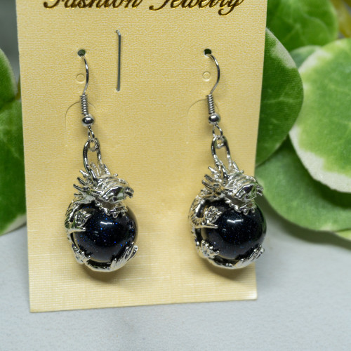 Blue Goldstone Dragon Earrings