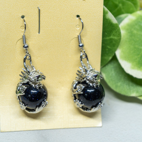 Blue Goldstone Dragon Earrings