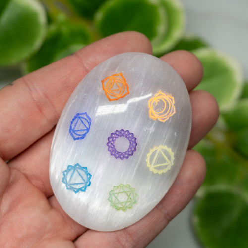 Selenite Colored Chakra Palmstone