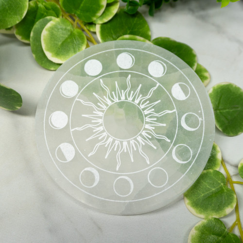 Selenite Sun and Moon Phase Plate Large