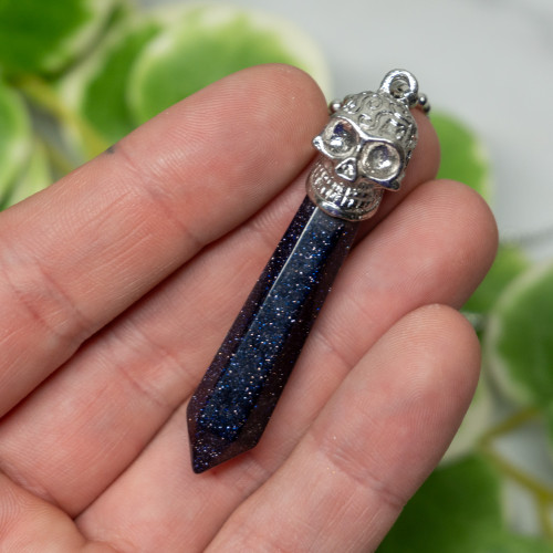 Blue Goldstone Skull Point Necklace