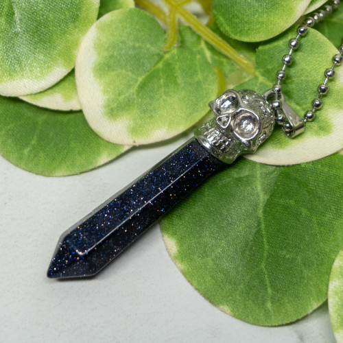 Blue Goldstone Skull Point Necklace