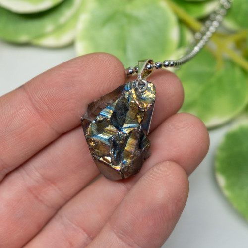 Titanium Quartz Point Raw Necklace