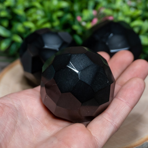 Black Tourmaline Sphere (Faceted)
