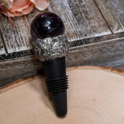 Fluorite Sphere With Pyrite Wine Stopper