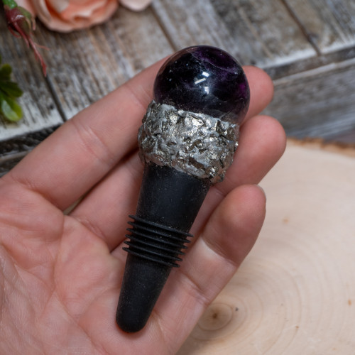 Fluorite Sphere With Pyrite Wine Stopper