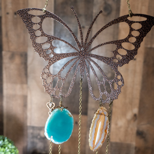 Bronze Butterfly Crystal Windchime