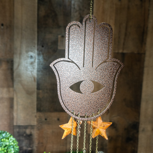 Bronze Hamsa Hand Crystal Windchime