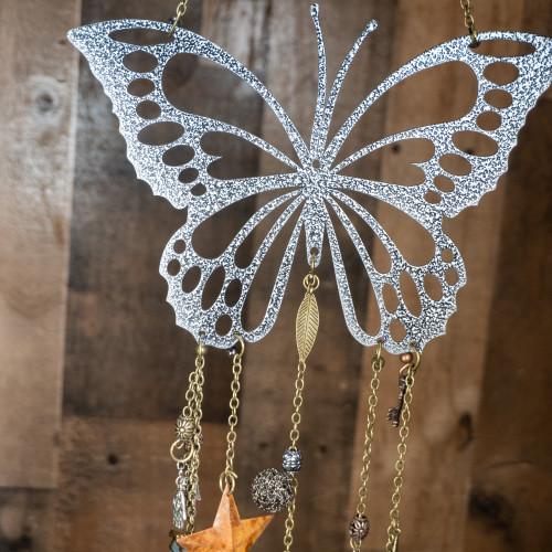 Silver Butterfly Crystal Windchime