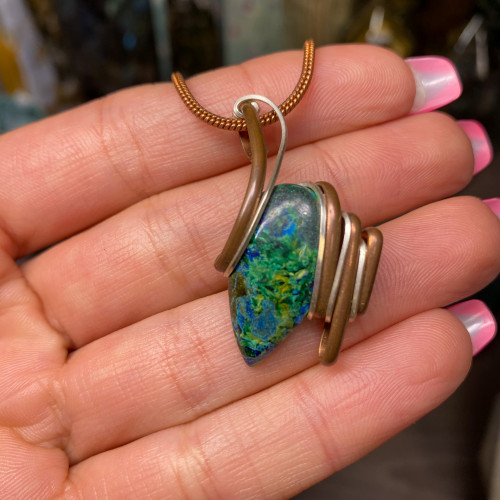 Malachite over Azurite Wire Wrap #2 (Copper & Silver)