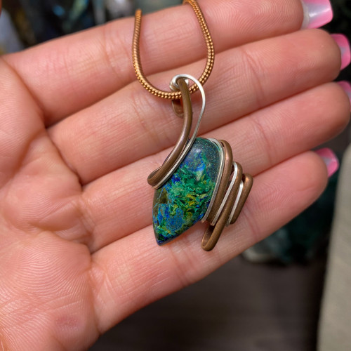 Malachite over Azurite Wire Wrap #2 (Copper & Silver)