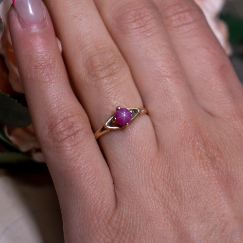 Pink Star Sapphire 14K Gold Ring