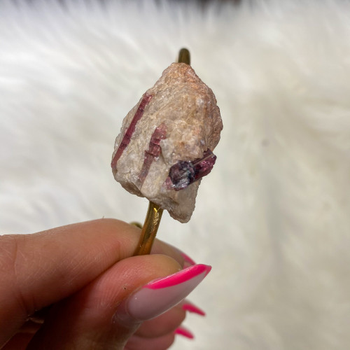 Watermelon Tourmaline in Quartz Bracelet (Gold)