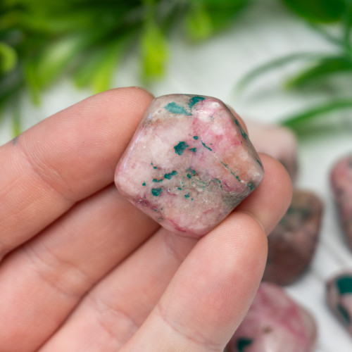 Cobaltoan Calcite with Malachite Tumbled