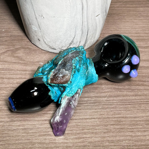 Triple Amethyst Smoking Bowl (White/Purple)