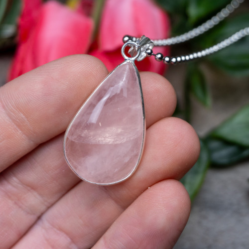 Rose Quartz Sterling Silver Necklace #4