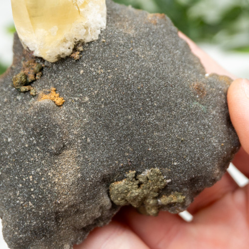 Golden Calcite on Druzy Quartz #1