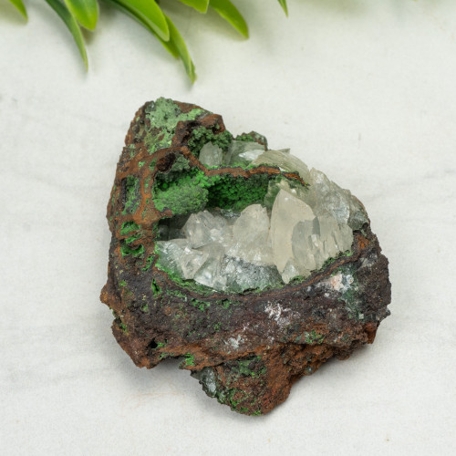 White Calcite with Conichalcite on Mottramite #1