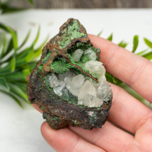 White Calcite with Conichalcite on Mottramite #1