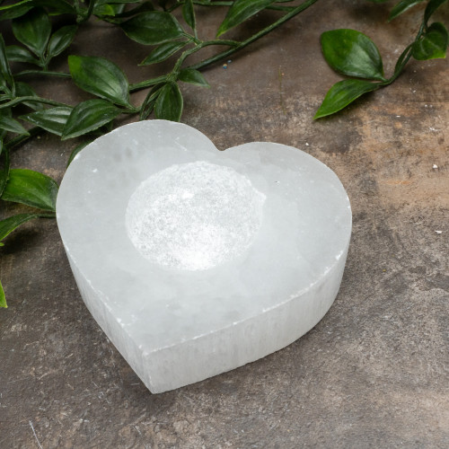Selenite Heart Candle Holder Random