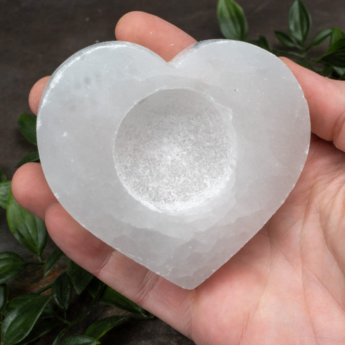 Selenite Heart Candle Holder Random