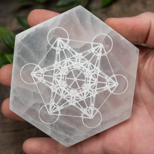 Selenite Hexagon Metatron's Cube Plate Random