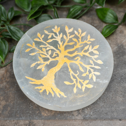 Selenite Gold Tree of Life Plate Random