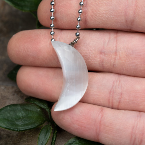 Selenite Crescent Moon Necklace Random